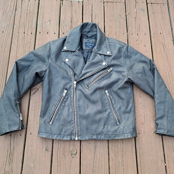 ABERCROMBIE AND FITCH CROPPED LEATHER JACKET VEGAN MEN BIKER MEDIUM - Main Image